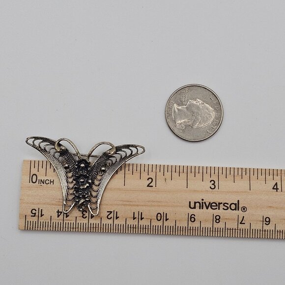VTG Beau Brooch 925 Sterling Silver Floral Butterfly Moth Filigree Fairycore Pin - Picture 10 of 10